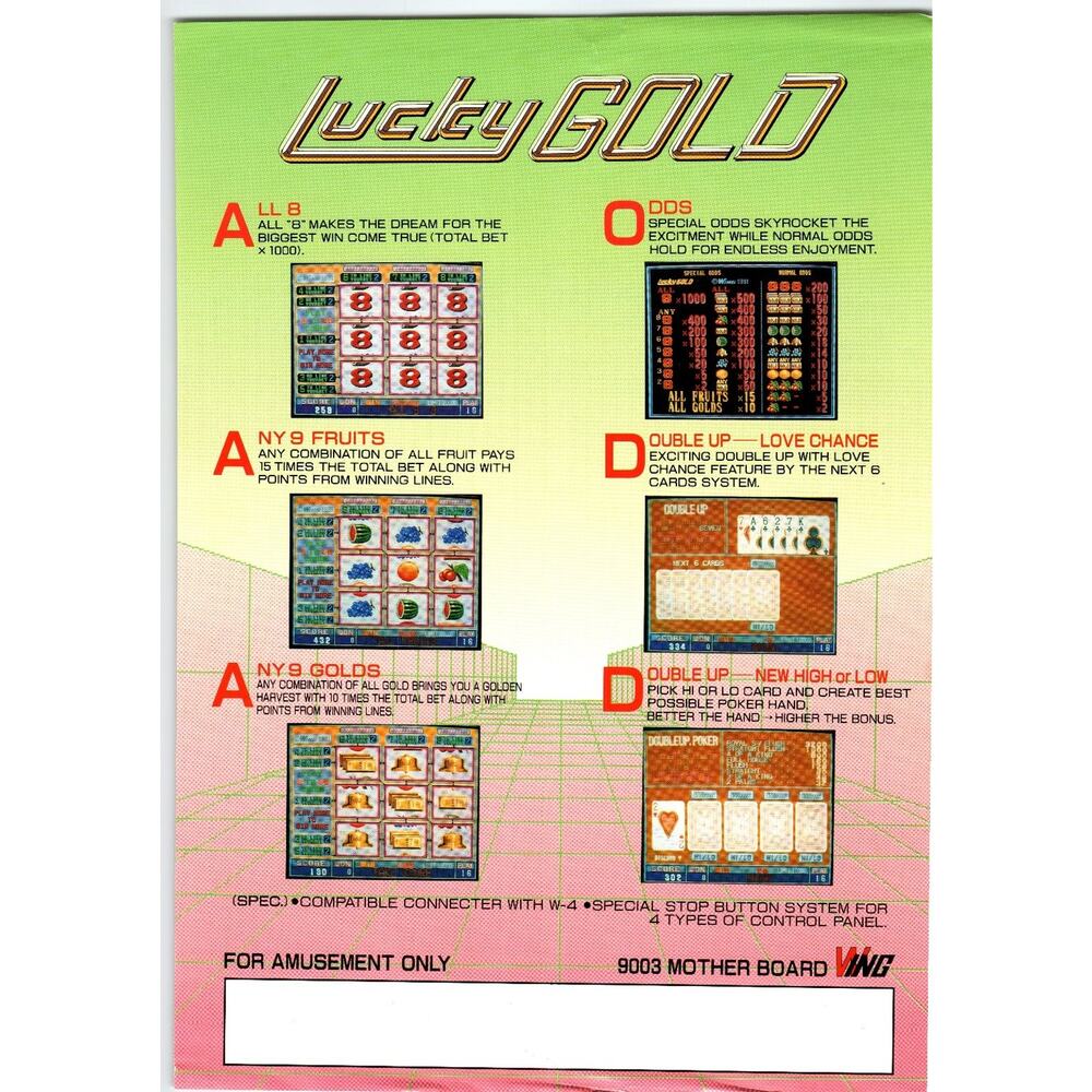 Lucky Gold 1991 Vintage Arcade Game Flyer Amusement Machine Ephemera
